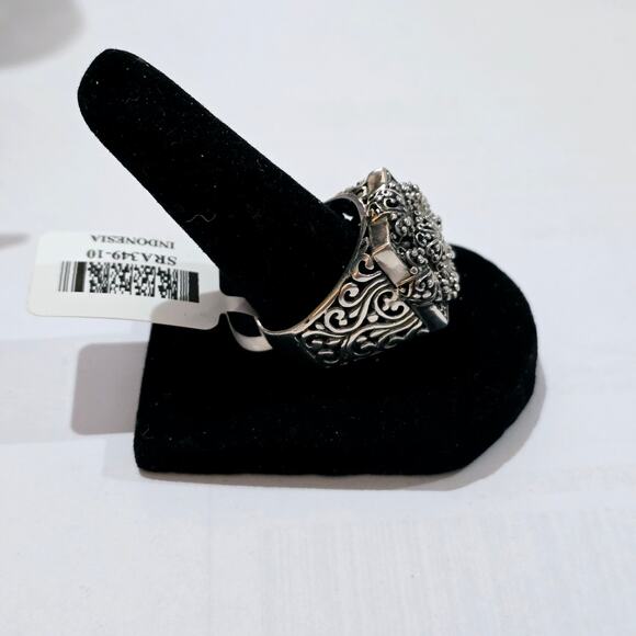 Sarda Bali Sterling Silver 925 Floral Scroll Cross Square Ring Size 10 NWT - Picture 2 of 7
